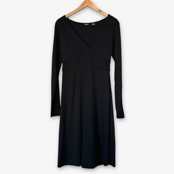 Eddie Bauer Faux Wrap Long Sleeve Black Dress Womens Size Small Travel Comfycore - Picture 13 of 13